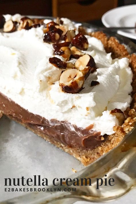 Nutella Cream Pie | e2 bakes brooklyn Chocolate Nutella Pie, Nutella Pastry Cream, Nutella Cream Pie, Nutella Pie Recipes, Unconventional Thanksgiving, Nutella Pie, Nutella Cream, Pecan Crust, Nutella Lover