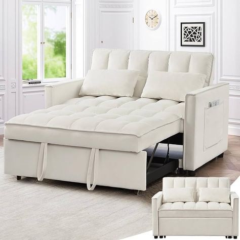 Amazon.com: Skepphlay 3 in 1 Convertible Sofa Bed, Pull Out Couch, Loveseat Sleeper with Adjustable Backrest Chaise Lounge with 2 Pockets and 2 Pillows for Living Room Apartment, White : Home & Kitchen Cute Couches For Bedrooms, Cozy Loveseat, Fold Out Couch, Living Room Chaise, Pull Out Sleeper Sofa, Loveseat Sofa Bed, Pillows For Living Room, Loveseat Recliners, Bedroom Couch