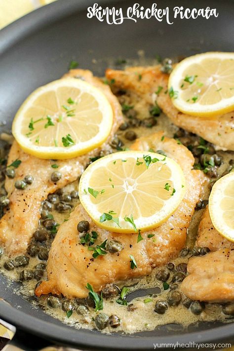 This "Skinny" Chicken Piccata is easy enough to make on a busy weeknight but also fancy enough to make when you have company over! Plus it's a skinny version, which makes it even better! Healthy Chicken Piccata, Chicken Piccata Healthy, Piccata Recipe, Chicken Piccata Recipe, Pasta Vegetariana, Chicken Piccata, Dukan Diet, Angel Hair, Chicken Cutlets