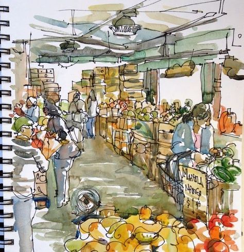 Mountain View California, Milk Pail, Canada City, Fruit Market, Observational Drawing, Watercolor Journal, Artist Sketchbook, Travel Sketches, Watercolor Sketchbook