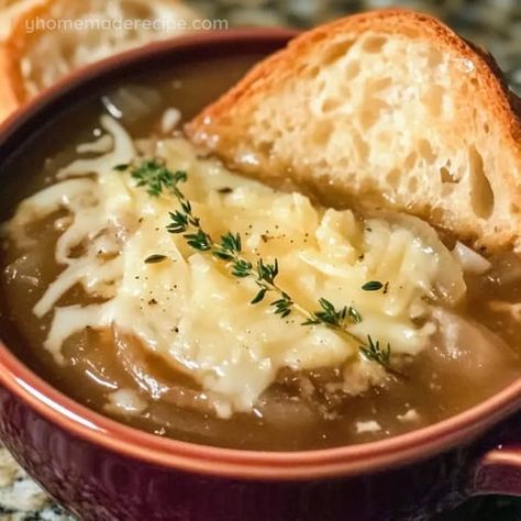 Old Fashioned Vegetable Beef Soup - Hearty Family Recipe - My Home Made Recipe Old Fashioned Vegetable Beef Soup, Crockpot French Onion Soup, Soup Hearty, Emmental Cheese, Sauteed Carrots, French Onion Soup Recipe, Sunday Dinner Recipes, Vegetable Beef Soup, Cheese Topping