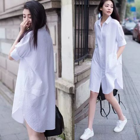 Summer Pregnant Clothes Plus Size Shirts Maternity Dress Pregnancy Clothing Long Casual Blouse Solid Color Loose White Shirt White Polo Dress Outfit, Polo Dress Outfit, White Polo Dress, Casual White Shirt, Maternity Clothes Summer, Half Sleeve Dresses, White Polo, Pregnancy Outfits, Mini Shirt Dress