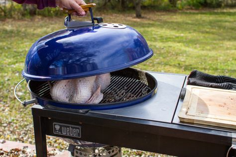 What Size Turkey Will Fit In My Grill? | Burning Questions | Weber Grills Smoked Turkey Weber Kettle, Weber Grill Recipes, Turkey Whole, Grilled Turkey Recipes, Thanksgiving Questions, Weber Charcoal Grill, Weber Grills, Weber Kettle, Grilling Ideas