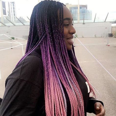 Summer Braid Styles, Braids Styles For Black Women, Purple Box Braids, Ombre Braids, Ombre Box Braids, Ombre Braiding Hair, Box Braids Crochet, Styles For Black Women, Ombre Crochet