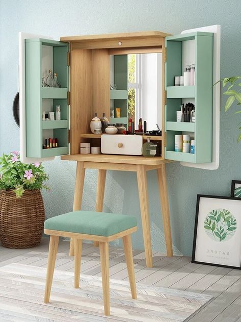 Small Room Vanity, Diy Vanity Table, Wooden Clothes Rack, Dressing Table Modern, Retro Bedside Tables, Bedroom Workspace, Dressing Room Design, Bedroom Night Stands, House Room