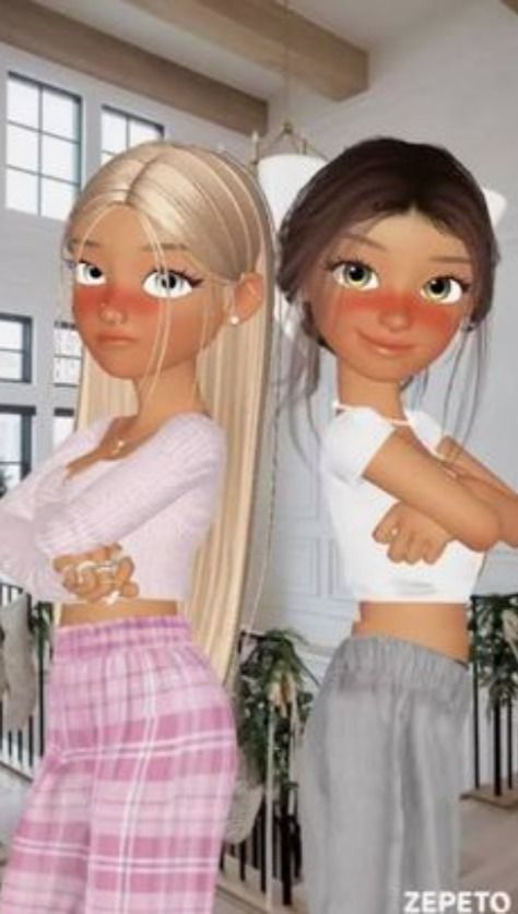 This is me and my bestie if we were Zepeto characters. Blonde Hair Cartoon Character, Zepeto Couple Outfit, Aesthetic Zepeto Character, Blonde Hair Cartoon, Bff Images, Zepeto Avatar Ideas, Best Haircuts For Women, Zepeto Looks Ideas, Bff Girls