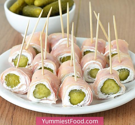 Ham Cheese and Pickle Roll Ups – Recipe from Yummiest Food Cookbook Ham Cream Cheese Olive Roll Up, Pickle And Ham Roll Ups, Turkey Pickle Roll Ups, Pickle Cream Cheese Roll Ups, Ham Cream Cheese Roll Ups, Cream Cheese Ham Roll Ups, Ham And Pickle Roll Ups, Ham Appetizers, Strawberry Nutella French Toast