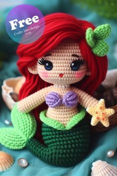 Ariel Amigurumi embodies the enchanting appeal of oceanic tales, crafted with intricate detail in this crochet rendition of a beloved mermaid character. Ariel Crochet Pattern Free, Ariel Crochet Pattern, Crochet Ariel, Ariel Amigurumi, Ariel Crochet, Little Mermaid Crochet, Princesa Ariel Disney, Mermaid Character, Little Mermaid Characters