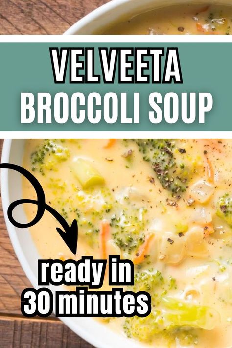 Velveeta broccoli cheese soup is even creamier using velveeta cheese to make the broth. Cheddar goodness and you’ll need less than 30 minutes for this simple appetizers recipe. If you're looking for easy winter soups & vegetarian recipes for lunch and dinners, check out this recipe here! Soups Made With Velveeta Cheese, Broccoli Cheese Soup With Cream Cheese, Brocoli Cheddar Soup Crockpot Easy, Simple Broccoli Cheese Soup, Broccoli Cheese Soup Using Velveeta, Cheddar Broccoli Soup Velveeta, Cheesy Broccoli Soup With Velveeta, Broccoli Soup Velveeta, Broccoli Cheese Soup Velveeta Easy