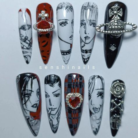 Berserk Nail Art, Deathnote Nails, Nana Nails, Beginner Nail Designs, Fake Nails Designs, Cute Short Nails, Halloween Acrylic Nails, Anime Nails, Claw Nails