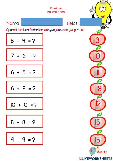 Operasitambah online exercise for prasekolah. You can do the exercises online or download the worksheet as pdf. Matematik Prasekolah, Counting Activities Preschool, The Worksheet, Activities Preschool, Counting Activities, Preschool Worksheets, Online Workouts, Lesson Plan, Printable Worksheets