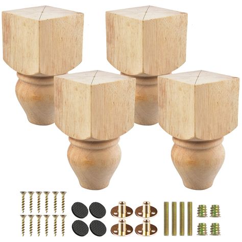 PRICES MAY VARY. SOLID WOOD FURNITURE LEGS - Tchosuz Wooden Furniture Legs are made of eco-friendly rubber wood, solid wood material makes the product can support more than 400lbs. With its humidity <12%, no beetle, no musty, ensure the safety to use at home. OVER 3 TIMES SANDED & UNFINISHED - Each one is carefully hand sanded to 180 grit over 3 times, unfinished and dyes easily, just paint it with your favorite color to complement various styles of decor.If you have a piece of furniture that yo Couch Cabinet, Wooden Furniture Legs, Wood Furniture Legs, Hanger Bolts, Unfinished Furniture, Bench Legs, Sewing Furniture, Furniture Feet, Home Goods Decor