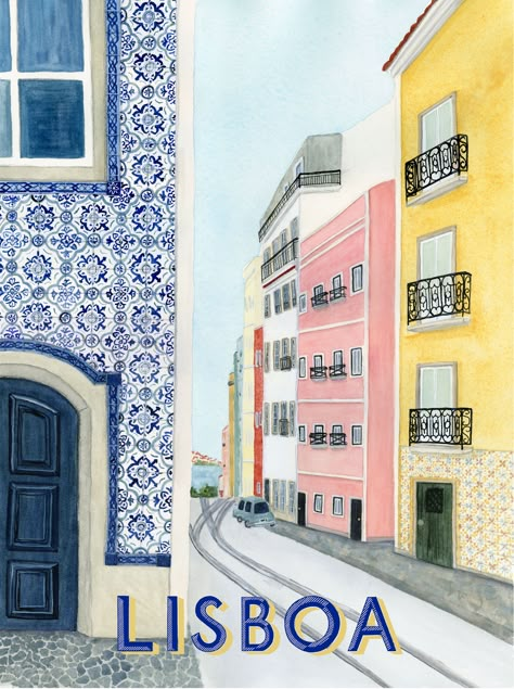 Lisbon, Portugal Lisbon Print, Lisbon Poster, Lisbon Portugal Travel, Travel Watercolor, Watercolor Travel, Lisbon Travel, Retro Travel Poster, Travel Illustration, Portugal Travel