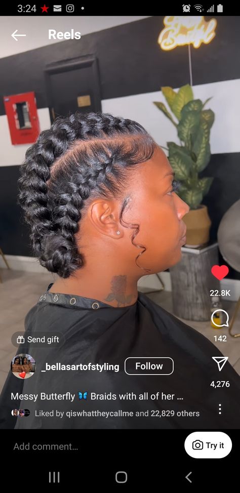 Messy Butterfly Braids, Butterfly Braids, Butterfly Braid, 4 Braids, Butterfly Stitches, Stitch Braids, Protective Hairstyles Braids, Hairstyles Braids, Black Girls Hairstyles