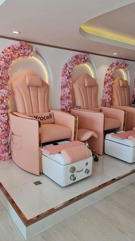 #homedecor, #interiordesign, #homedesign, #decor inspiration Boutique Nail Salon, Salon Chairs Ideas Furniture, Mobile Spa Business Ideas, Mobile Nail Salon Truck, She Shed Nail Salon, Pedicure Salon Interior Design, Salon Room In Home, Nail Salon Decor Ideas Interior Design, Pink Salon Ideas