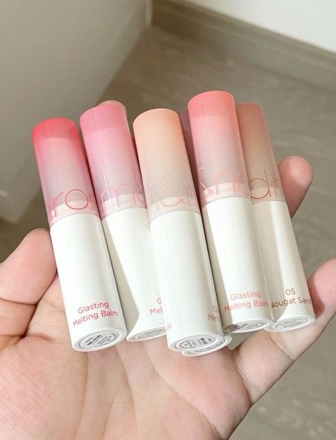 Romand Glasting Melting Balm, Korean Lipstick, Melting Balm, Korean Lip Tint, Balm Lipstick, Makeup Korean, Lip Gloss Shades, Makeup Package, Lip Cosmetics