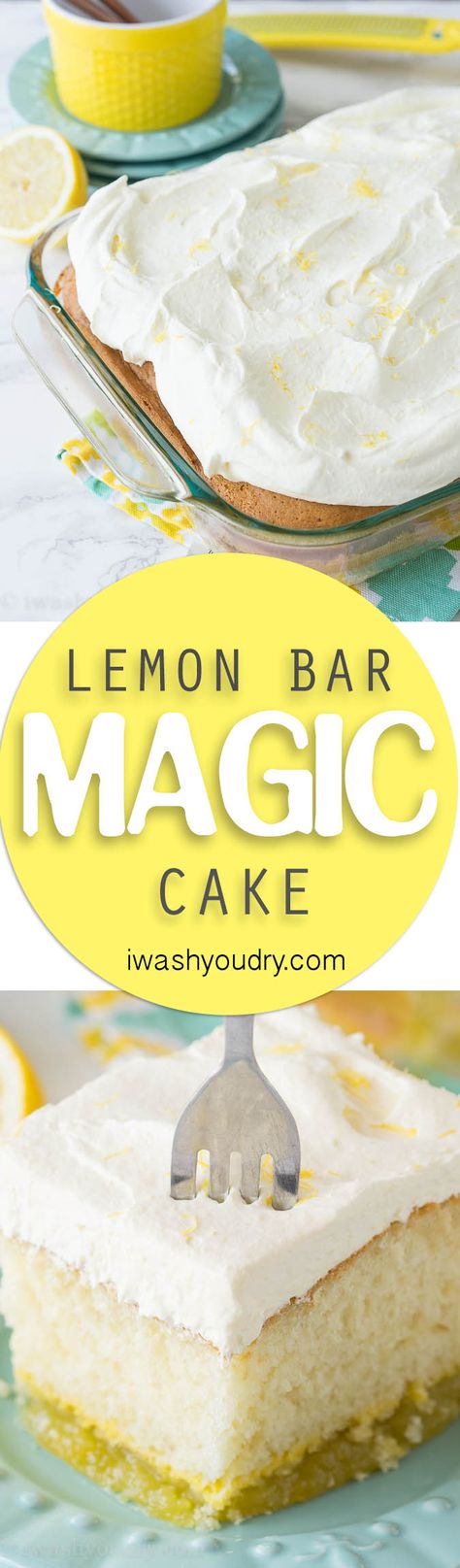 Lemon Bar Magic Cake | I Wash You Dry Magic Cake Recipe, Pumpkin Magic Cake, Lemon Bar, Lemon Mousse, Lemon Dessert Recipes, Moist Cake, Brownie Desserts, Magic Cake, Oreo Dessert