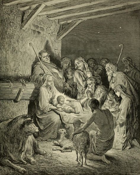 Nativity Of Jesus, Gustave Dore, Bible Illustrations, Biblical Art, Birth Of Jesus, Jesus Art, Wood Engraving, Catholic Art, Sacred Art