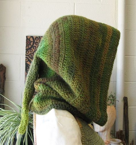 Elven Forest Hood, Crochet Hood, Wool, Elven Hood, Druid, Festival Hood, Warm Hooded Cowl, Medieval Archer, Druidess, Pixie, Green Hood by TheMysticWood on Etsy: Pixie Hats, Crochet Zig Zag, Medieval Archer, Hood Crochet, Elven Forest, Crochet Hood, Endless Knot, Hood Pattern, Forest Ranger