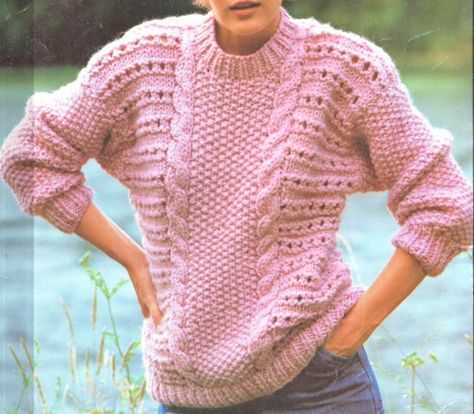 Instant Download PDF Vintage Knitting Pattern to by ickythecat Cable Jumper, Womens Knitting Patterns, Sweater Knitting Pattern, Knit Baby Sweaters, Gown Pattern, Vintage Knitting Patterns, Super Bulky, Womens Sweater, Super Chunky