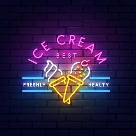 Ice cream neon sign Premium Vector | Premium Vector #Freepik #vector #logo #food #vintage #coffee Logo For Ice Cream Shop, Neon Ice Cream Sign, Ice Cream Logo Ideas, Ice Cream Logos, Ice Cream Shop Logo, Ice Cream Logo Design, Logo Ice Cream, Ice Cream Neon Sign, Neon Ice Cream