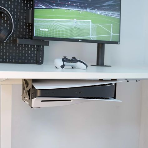 If the table gets crowded why not keep your ps5 under the desk. Get it here : https://amzn.to/3UeHjtc Desk Board, Desk Holder, Shelf Holder, Setup Ideas, Gaming Room Setup, Under Desk, Video Game Room, The Desk, Gaming Desk