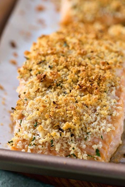 Crispy Panko Crusted Salmon - Lemon Blossoms Salmon With Panko Bread Crumbs, Breaded Salmon Recipes, Panko Crusted Salmon, Almond Crusted Salmon, Breaded Salmon, Crusted Salmon Recipes, Parmesan Crusted Salmon, Salmon Filets, Lemon Salmon