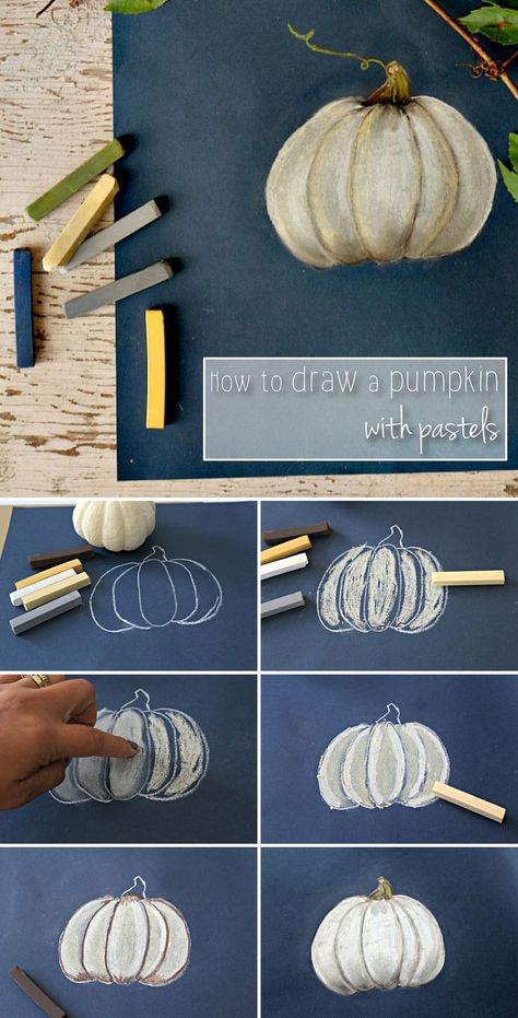 How To Draw Pumpkins, Pumpkin Drawings, Draw A Pumpkin, Using Pastels, Pumpkin Funny, Painting Pumpkin, Pumpkin Drawing, Middle School Art Projects, Soft Pastel Art