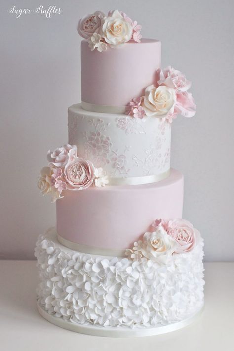 Sugar Ruffles - Page 2 of 4 - Wedding Cake and Sugar Flower Blog Elegant Pink Wedding Cake, 2023 Wedding Cake Ideas, Wedding Cakes Pink And White, Pastel Wedding Cake Ideas, Quinceanera Cakes Pink, Light Pink Wedding Cake, Wedding Cakes 2023, Wedding Cake Ruffles, Elegant Pink Cake