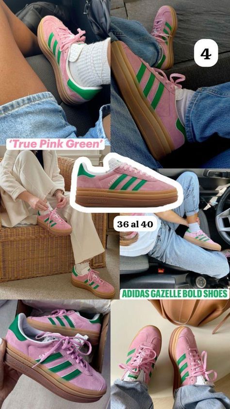 Pink And Green Adidas Gazelle Outfit, Adidas Gazelle Bold Outfit, Gazelle Outfit, Adidas Gazelle Pink, Adidas Gazelle Outfit, Pink Gazelles, Rose Adidas, Adidas Gazelle Bold, Outfit Preppy