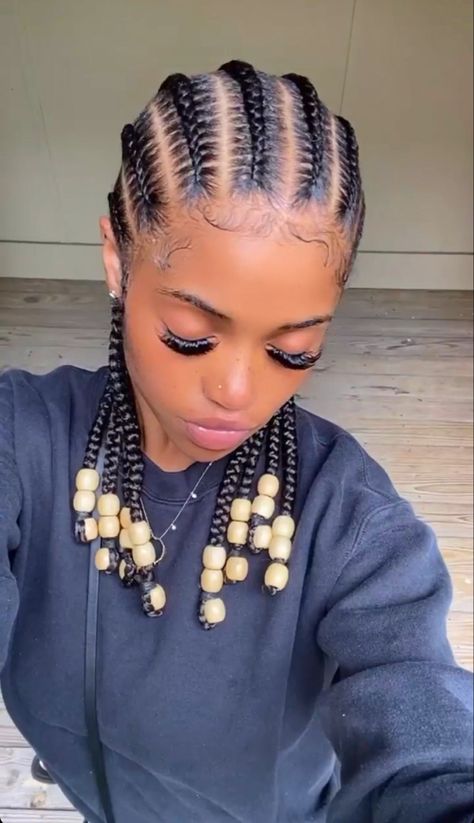 Cornrows Added Hair, Cornrows On Women, Cornrows Braids For Natural Hair, Cornrows Natural Hair With Beads, Cornrows For Girls Black, Cornrow Hairstyles Beads, 6 Cornrow Hairstyles, Cornrow For Natural Hair, Eight Cornrows Braids