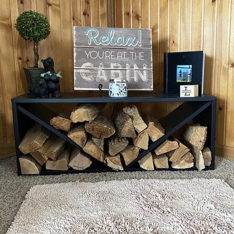 Khamira 19'' W Metal Log Rack Metal Firewood Rack Indoor, Firewood Storage Box Indoor, Indoor Firewood Storage Ideas, Firewood Box Indoor, Firewood Storage Indoor Living Rooms, Indoor Log Storage Ideas, Log Storage Living Room, Indoor Wood Storage Ideas, Firewood Rack Indoor