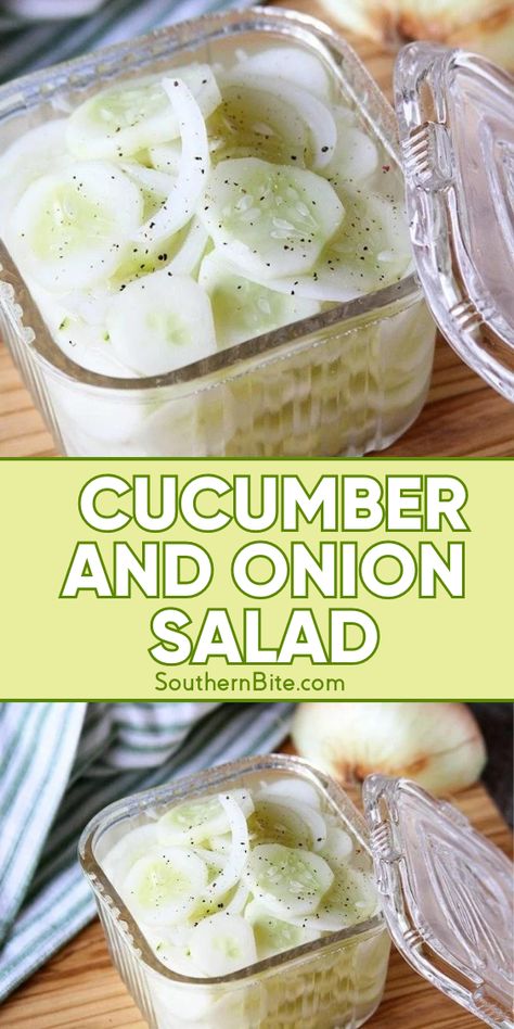 Need a quick, simple, easy, but delicious side dish? This is the one for you! This delicious Simple Cucumber and Onion Salad is crisp, cool, and pretty addictive! Every time I make this stuff, I end up eating about half of it before supper time. Cucumber And Onions In Vinegar Recipes, Simple Cucumber Recipes, Cucumber Side Dishes, Cucumber And Onions, Cucumbers Salad, Cucumber And Onion Salad, Cucumber And Onion, Cucumber Onion Salad, Cucumber Salad Vinegar