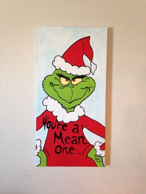 Mr. Grinch by ArtbyJavyOrtiz on Etsy The Grinch Canvas Painting, Grinch Painting Easy, The Grinch Painting On Canvas, Christmas Paintings Grinch, Grinch Cards Ideas, Grinch Acrylic Painting, Easy Grinch Painting, Grinch Painting Ideas, The Grinch Painting