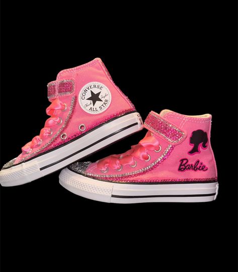 Custom shoes are now here!! Custom Barbie converse. I can change design and theme to anything you would like and rhinestones would be based off what theme you pick. Sizes include toddler up to size 11. Larger sizes are available for additional cost! Barbie Converse, Custom Barbie, Custom Kids, Kids Converse, I Can Change, Sneakers Athletic, Custom Shoes, Athletic Shoes, Converse