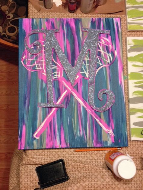 Painted canvas with lacrosse sticks Lacrosse Painting Ideas, Lacrosse Painting, Artsy Ideas, Lacrosse Sticks, Painted Canvas, Sports Art, Pastel Drawing, Craft Time, Lacrosse