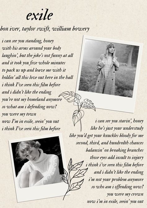 Exile Lyrics, Exile Taylor Swift, Taylor Swift Book, Miami Vacation, Taylor Swift Posters, Lyric Poster, Lyric Prints, Taylor Swift Wallpaper, Taylor Swift Lyrics