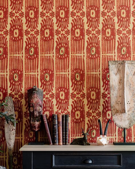 Ikat Wallpaper, Terracotta Decor, Textil Design, Mind The Gap, South East Asia, Linear Pattern, Vertical Lines, Wallpaper Direct, Ikat Pattern