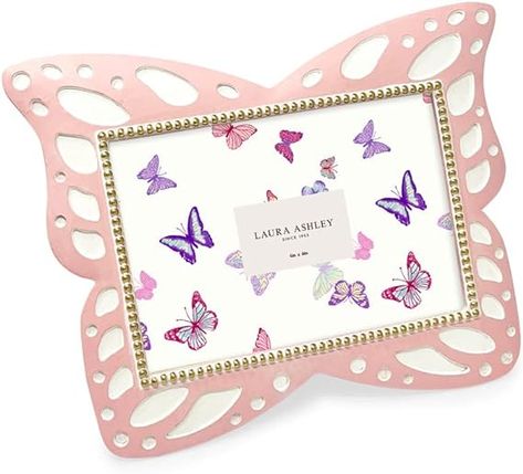 Amazon.com - Laura Ashley 4x6 Horizontal Pink Resin Butterfly Picture Frame with Dotted Edges, Photo Frame with Black Fabric Easel, Made for Tabletop & Wall-Hanging Display (6x4, Pink) Butterfly Picture Frame, Resin Butterfly, Lavender Butterfly, Hanging Display, Chevy Chase, Kids Laughing, Butterfly Pictures, Butterfly Frame, Butterfly Wall