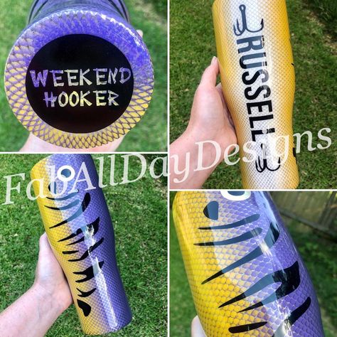 Lsu Tumbler Ideas, Fishing Lure Tumbler, Purple Tumbler, Fishing Tumbler, Diy Glasses, Tumblr Cup, Epoxy Cups, Craft Shed, Diy Tumbler