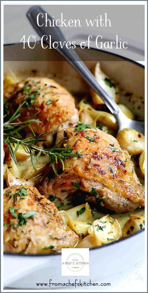 20 Clove Garlic Chicken, Crab Stuffed Chicken Breast, French Country Dishes, 40 Clove Garlic Chicken, Braised Chicken Thighs, Chicken Tagine, Bruschetta Chicken, Elegant Entertaining, Chicken Asparagus