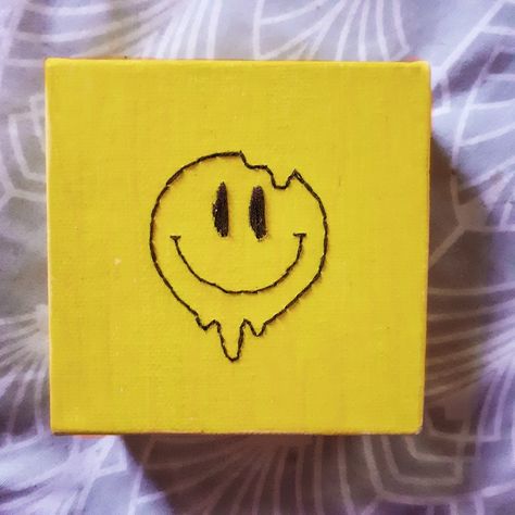 Droopy Tattoo, Droopy Smiley Face, Embroidery Canvas Art, April Vibes, Smiley Tattoo, Smiley Face Tattoo, Home Decor Embroidery, Alternative Home Decor, Home Office Nursery