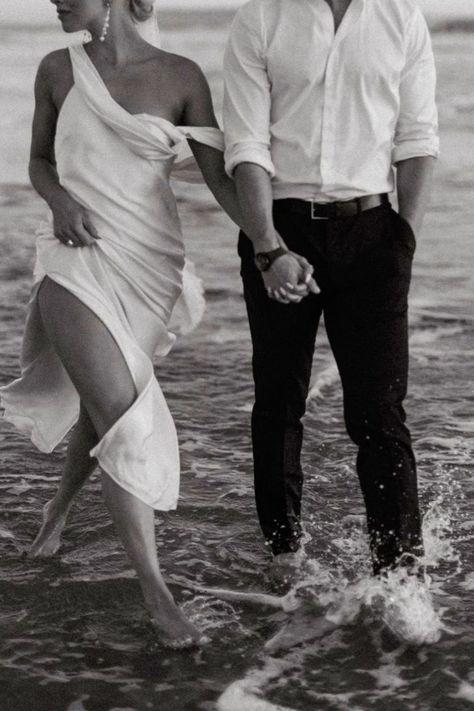 Chic Beach Engagement Photos, Virginia Beach Engagement Photos, White Dress Beach Photoshoot Couple, Palm Beach Engagement Photos, Elopment Photoshoot Ideas, Eli King, Beach Wedding Pics, Engagement Photo Shoot Beach, Pre Wedding Photoshoot Beach