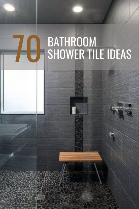 Going curtainless requires special attention to what will see. So instead, recreate a sauna ambiance inside your bathroom, lining your floor with massaging pebbles.🤩 #saunashower #saunastyleshower #saunapebbles Gray Walkin Shower Ideas, Grey Walk In Shower Ideas, Light Grey Shower Tile Ideas, 70 Bathroom, Bathroom Shower Tile Ideas, Rugs Layout, Gray Shower Tile, Slate Shower, Sauna Shower