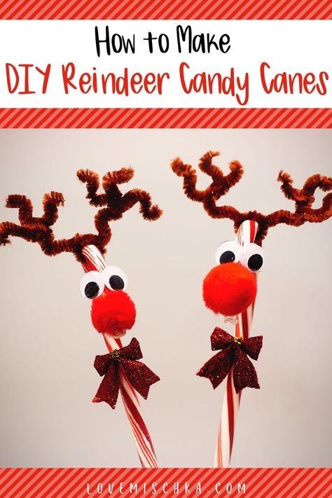 DIY Reindeer Candy Canes are a fun, easy Christmas craft. They are perfect as holiday party treats, stocking stuffers, or simple gifts for classmates. They're incredibly quick-to-make and look ADORABLE! #christmascrafts #reindeercrafts #candycanecrafts #rudolph Raindeer Craft, Candy Cane Rudolph Reindeer, Rudolph Candy Canes, Diy Candy Cane Ornaments, Candy Cane Reindeer Craft, Candy Cane Craft, Candy Cane Raindeer Crafts Diy, Reindeer Candy Canes Craft, Candy Cane Rain Deer