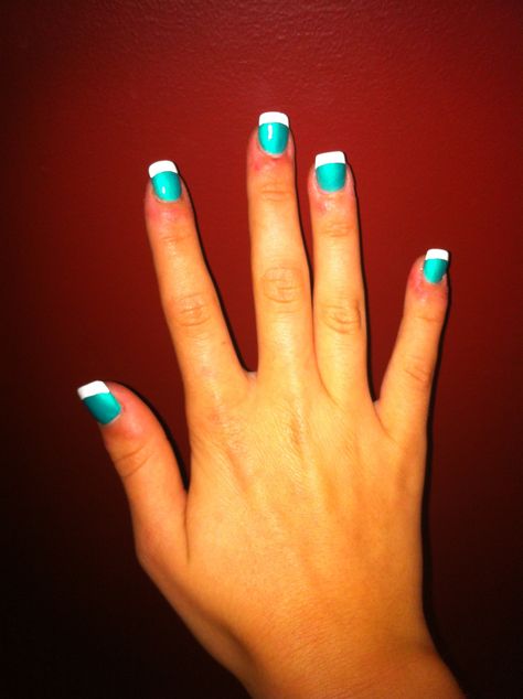 Turquoise nail with white tip :) Nail With White Tip, Nails With White Tips, Nails With White, White Tip Nails, White Tips, Turquoise Nails, White Tip, Beauty Stuff, French Manicure