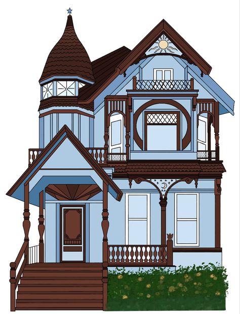 Blue victorian house, architecture drawing, victorian aesthetic Pretty House Drawing, Blue Victorian House, Small Victorian House, Simple House Drawing, House Drawings, Building Windows, Old Victorian House, Victorian Townhouse, Victorian Aesthetic