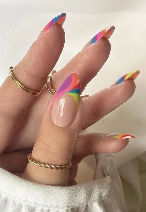 Bright Nail Designs, Multicolored Nails, Almond Nails Designs, Bright Nails, Fire Nails, Dream Nails, Funky Nails, Fancy Nails, Chic Nails