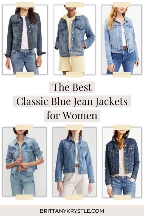 Elevate your spring, summer, and fall style with these timeless capsule wardrobe staples: the classic blue jean jacket. These versatile denim jackets can be worn with cute casual outfits or can be more dressed up for a dinner or date night. Includes jackets from iconic denim brands like Gap, Levi's, Free People, Annie Bing & more! Blue Jean Jacket Outfits, Annie Bing, Jean Jackets For Women, Fall Jackets Outfit, Denim Jackets For Women, Ultimate Capsule Wardrobe, Light Denim Jacket, Jacket Outfit Women, Jean Jacket Outfits