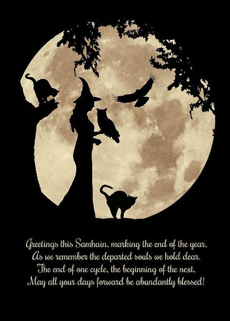 New House Blessing, Celtic Halloween, Samhain Blessings, Witch Cats, Blessed Samhain, Magical Animals, Departed Soul, House Blessing, Halloween Moon